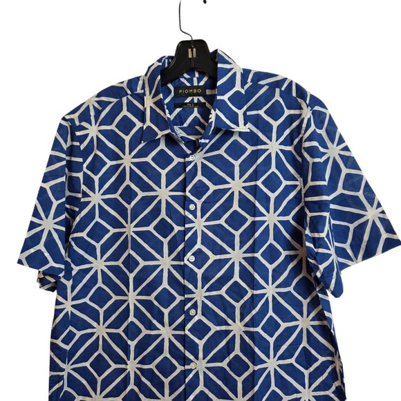 Piombo Mens Blue Geometric Print Short Sleeve Button Down Shirt - Large - Picture 6 of 15
